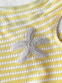 SHEIN 少女休閒條紋海星刺繡不對稱領背心與長褲兩件套 夏季套裝 春季穿搭 - 黃色 - 查看 3