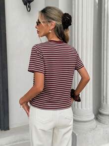 SHEIN Frenchy Áo thun nữ dáng rộng, cổ tròn, tay ngắn, phong cách tối giản, thường ngày. - Nhiều màu - Xem 3