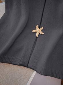 SHEIN Clasi Cárdigan de punto con botones con diseño de estrella de mar en talla grande - Gris - Ver 3