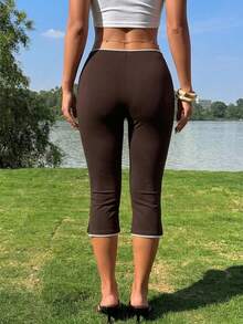 CovetEZ 91% Cotton Brown Knit Elastic Leggings For Women With Bow Design - Brown - View 2