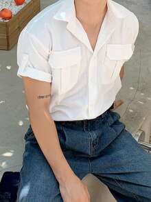 DAZY Men's White Short Sleeve Shirt With Pocket Design - White - View 2