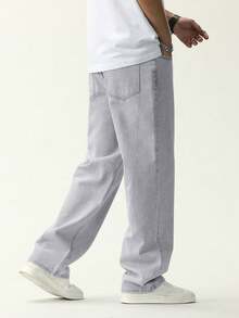 Chillumni Men's Casual Everyday Commute Minimalist Versatile Solid Color Loose Straight Leg Jeans - Grey - View 3