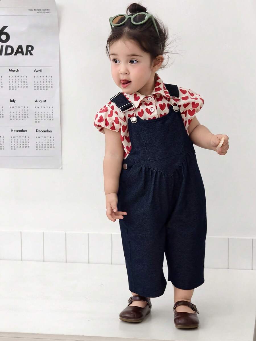 Peto vaquero informal con volantes para bebé niña - Negro - Ver 1