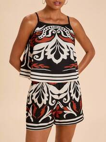 Travachic All-Over Print Women Camisole And Shorts Casual 2 Pieces Set - Multicolor - View 1