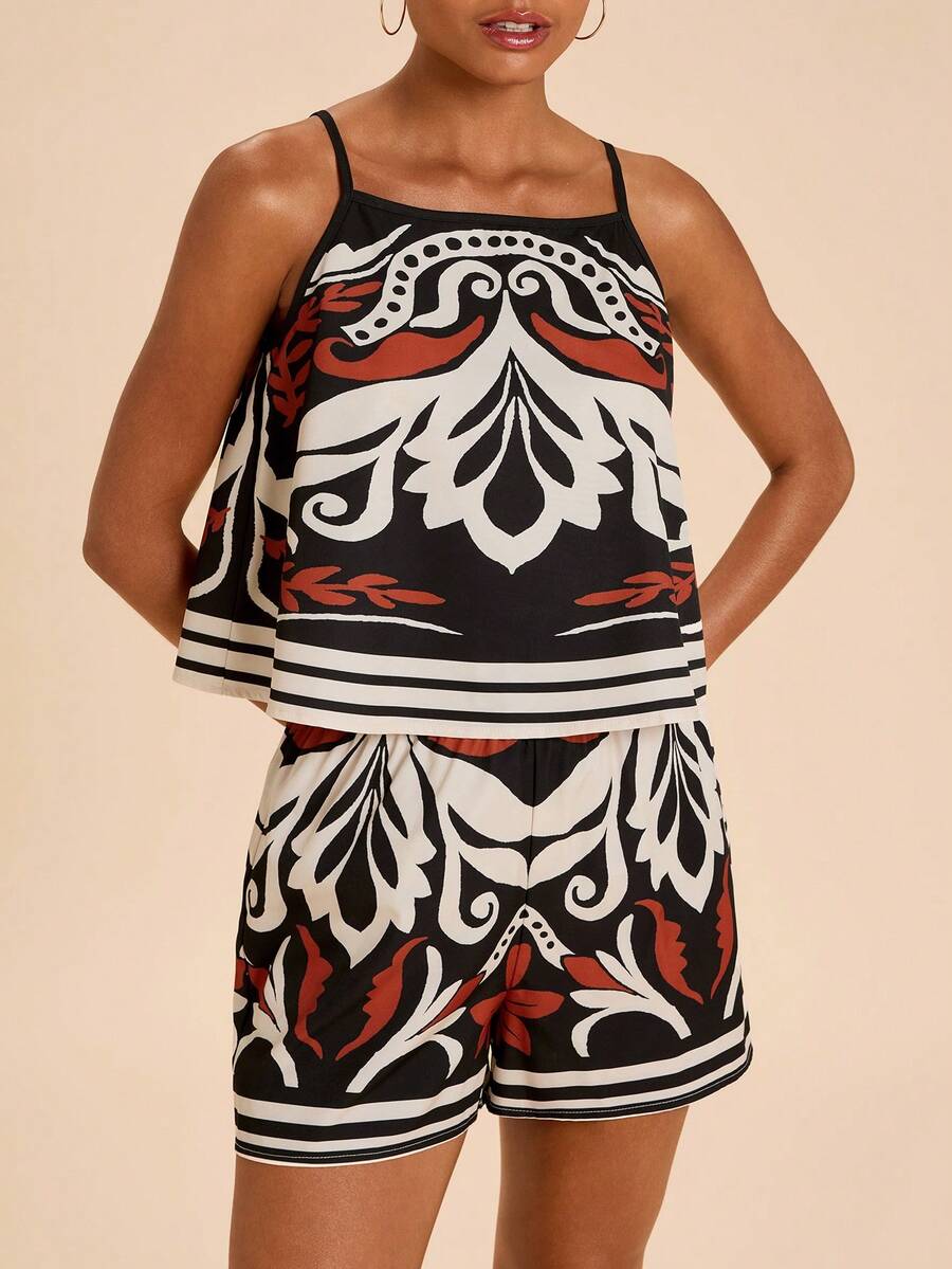 Travachic All-Over Print Women Camisole And Shorts Casual 2 Pieces Set - Multicolor - View 1