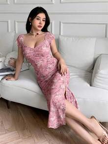 Feyla 女士休闲印花修身连衣裙 - 粉色 - 查看 5