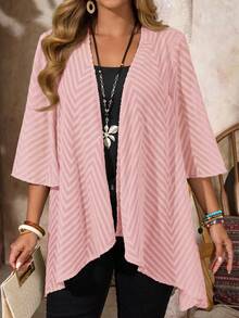 EMERY ROSE Plus Size Women Hollow-Out Cutout Short Sleeve Jacket - Pink - View 3
