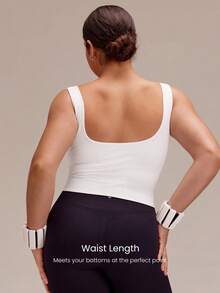 GLOWMODE Plus Size Ultrafine Soft Seamless Rock Every Rep Sweetheart Neckline Asymmetric Hem Removable Cups Corset-Style Tank Top Running Workout Gym - White - View 2