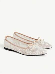 CUCCOO CHICEST Giày nữ mùa xuân hè mới, thiết kế nơ dễ thương, mũi vuông nhỏ, kiểu dáng slip-on, thanh lịch lãng mạn, đơn giản và gợi cảm, giày bệt nữ, giày dự tiệc hẹn hò, tiệc trà chiều, ngày Valentine, trang phục thanh lịch. - Hạnh nhân lớn - Xem 2