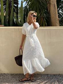 DAZY Robe blanche mi-longue décontractée et ample, style vacances. Robes d'été et de printemps pour femmes - Pearl White - Voir 6