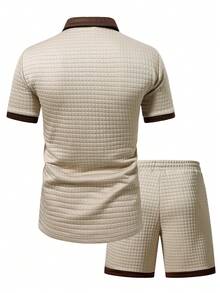 Manfinity CasualCool Conjunto de polo y pantalones cortos con bloques de color para hombre - Caqui - Ver 2