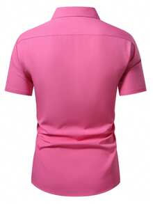 Calvornis Men's Casual Minimalist Single-Breasted Short Sleeve Formal Shirt, Suitable For Commuting And Office, Ceremony - Pink - View 2
