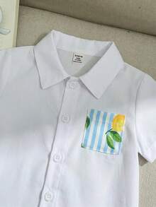 SHEIN 2件套男婴撞色条纹装饰口袋翻领短袖开衫和短裤套装 - 彩色 - 查看 5