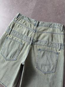 ROMWE MEN Prep Men's Vintage Washed Faded Denim Shorts - Bronze - View 6