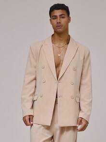 Musero Fitted Structured Double Breasted Tailored Suit Jacket Double Flap Pocket Blazer Co Ord Top Only Spring Summer Essentials Holiday - Khaki - View 1