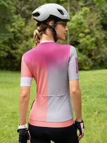 In My Nature 女士渐变字母印花紧身骑行短袖上衣，夏季 - 柔和淡色 - 查看 7