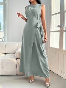Modelyn 女式简约纯色连衣裙和夹克套装 2 件套 - 薄荷綠 - 查看 6