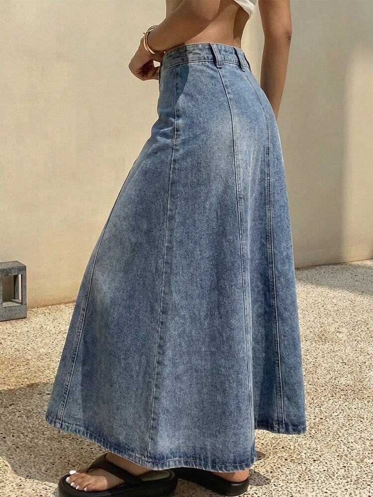 Plain A-Line Denim Skirt For Women