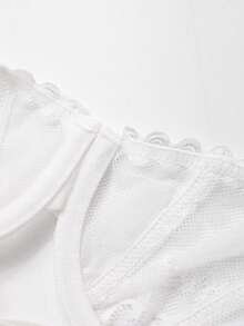 DAZY Bộ 2 món đồ lót nữ xuyên thấu gợi cảm màu trắng phối ren, dây đeo điều chỉnh được, thích hợp cho mùa xuân/hè. - trắng - Xem 14