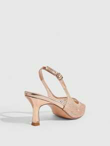 CUCCOO SZL Women's Shoes, Champagne Color Buckle Pointed Rear Net Drill Surface Sexy Strap High Heels, Suitable For Commuting, Dating, Parties, Weddings, Holidays And Spring, Spring Break, Easter Wear - Champagne 1 - View 3