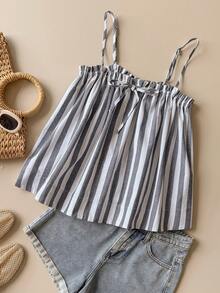 女士条纹荷叶边休闲百搭日常吊带背心 - 彩色 - 查看 5
