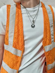 ROMWE MEN Street Life Men's Contrast Color Lace Patchwork Front Zipper Vest - Multicolor - View 2