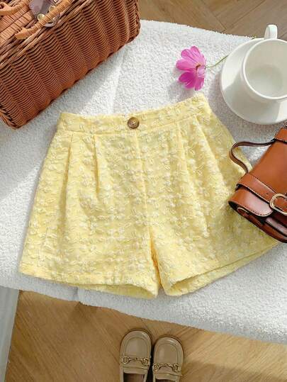 SHEIN Young Girl Woven Contrast Color Casual Shorts