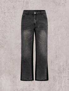 Black & Grey Gradient Washed Denim Jeans, Slim Fit Stretch Skinny Pants For Men - Black - View 1
