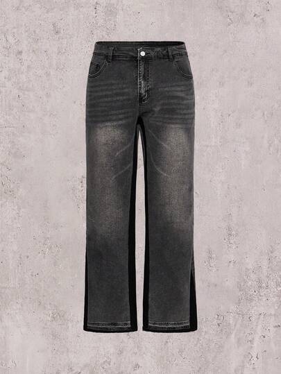 Skyrend Quần jean denim màu đen và xám, quần bó co giãn ôm sát dành cho nam