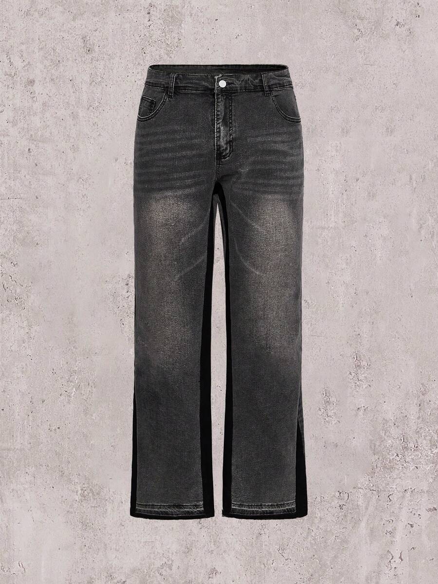 Black & Grey Gradient Washed Denim Jeans, Slim Fit Stretch Skinny Pants For Men - Black - View 1