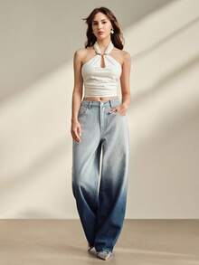 Anewsta Quần jeans ống đứng màu ombre xanh dương mới dành cho nữ - Màu xanh lam - Xem 2