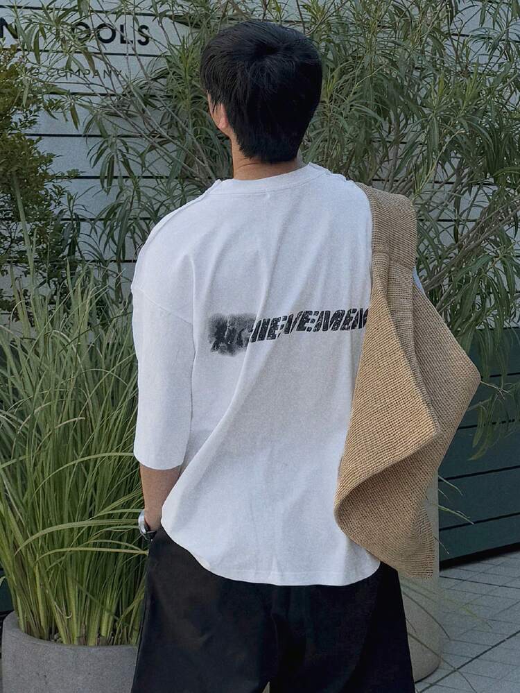 Men's White Letter Print Short Sleeve T-Shirt