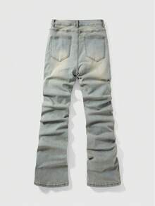ROMWE MEN Street Life Men's Distressed Vintage Denim Jeans With Rhinestone Decor - Blue - View 2