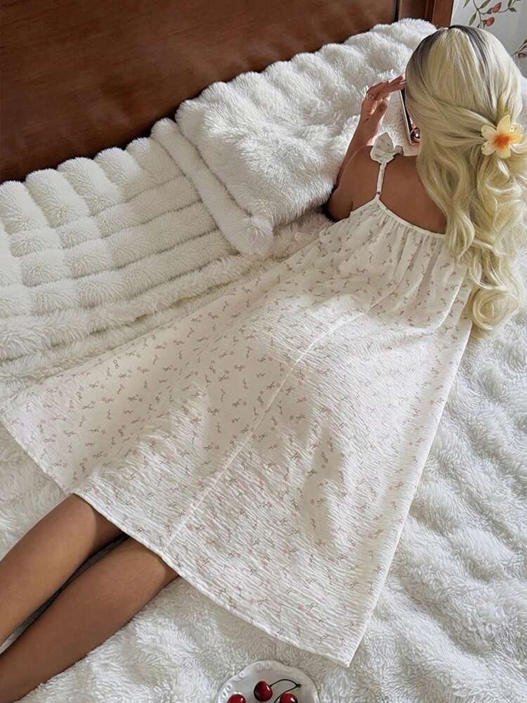 Sweet Floral Layered Lace Ruffle Hem Maxi Slip Dress, Summer Sleepwear For Women