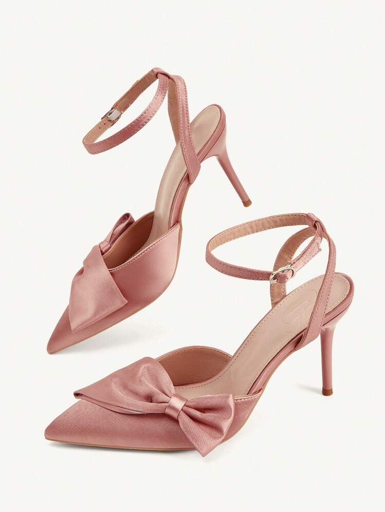 CUCCOO CHICEST Women Shoes Four Seasons New Big Bow Pointed Heel High Heel Elegant Sexy Temperament Fashion Satin Fabric Women's High Heel Shoes Foot Ring Shoe Afternoon Tea Valentine's Day Dating Party Hunliji Elegant Dress
