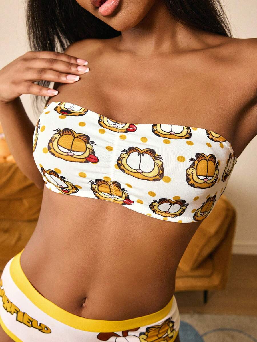 GARFIELD | SHEIN Sujetador bandeau con estampado de dibujos animados para mujer - Amarillo - Ver 1