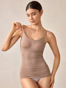 Veilyse Woman Seamless Shapewear Bodysuits Tops Sports Base Layer Top For Women Tummy Control Vest Scoop Neck Ribbed Body Suit Body Shaping Stretchy Chest Support Compression Underwear Basic T Shirt Tops Women Shapewear Slipsfor Summer - Apricot - View 7