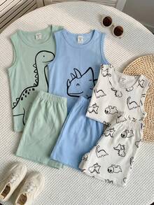 SHEIN Bộ 6 món áo thun cổ tròn không tay và quần short cho bé trai, đa năng thích hợp đi học, dã ngoại, đi biển, sinh nhật, xuân/hè/thu/đông, áo phối đồ dễ dàng, bộ đồ cho bé trai, bộ đồ cho bé gái, áo đồng phục học sinh, áo thun cho trẻ em trai. - Nhiều màu - Xem 4