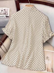 Áo kiểu nữ cỡ lớn in chấm bi, cổ bèo, tay ngắn, dáng rộng, thoải mái, thời trang, thanh lịch, ngọt ngào, phong cách retro, thích hợp cho mùa xuân/hè. - Màu be - Xem 2