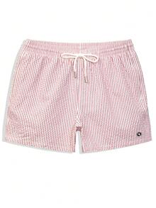 Azuldrift Men's Summer Striped Drawstring Waist Beach Shorts Holiday / Vacation / Beach / Hawaii / Tropical / Swim /  Bathing - Pink - View 5