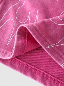ROMWE MEN Street Life Pantalones cortos casuales para hombres con estampado de llamas, cintura con cordón, bolsillos y contraste de color - Rosa - Ver 7