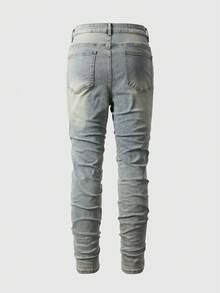 ROMWE MEN Jeans vintage desgastados y lavados con decoración de rhinestones para hombres - Bronce - Ver 2