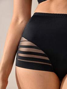 Veilyse Bộ 1 quần lót lưới màu trơn lưng cao gợi cảm và thoải mái cho nữ - màu đen - Xem 8