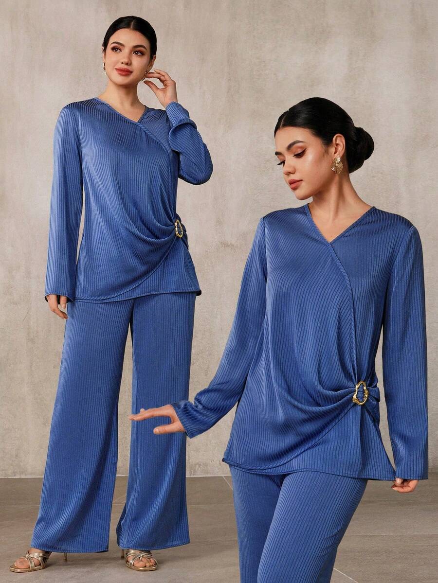 Graceveil Bộ đồ 2 món bằng satin kẻ sọc mới mùa xuân dành cho nữ