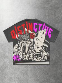 ROMWE MEN Street Life Camiseta casual de cuello redondo de manga corta con estampado de letras y números para hombres - Gris - Ver 7