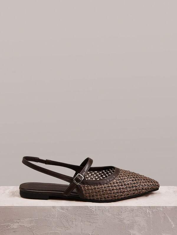 Styleloop Women Shoes Outdoor Women's Pointed Flat-Bottomed Woven Fabric With Decoration, Fashionable, Simple, Comfortable And Breathable, Daily Parties, Banquets, Beach Elastics, Heel Shoes, Holiday Atmosphere, Summer Wear, A Must For Travel