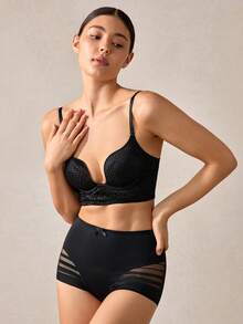 Veilyse Bộ 1 quần lót lưới màu trơn lưng cao gợi cảm và thoải mái cho nữ - màu đen - Xem 9