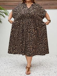 SHEIN CURVE+ 大码女式婴儿连衣裙、宽松连衣裙、夏季短袖连衣裙、宽松舒适的大码服装、印花连衣裙、度假连衣裙、女士休闲连衣裙、返校节连衣裙、女士教堂连衣裙、女士休闲连衣裙、教师服装、大码泡泡裙、秋季女装、工作连衣裙、外出连衣裙、休闲连衣裙 - 棕色 - 查看 4