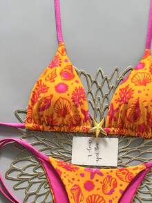 SHEIN Swim Mod 2026春夏华丽氛围水疗泳衣，女士性感星形装饰挂脖系带比基尼，海滩度假写真 - 彩色 - 查看 3