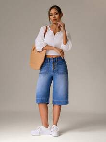 SHEIN PETITE 女士时尚5英寸牛仔短裤 - 藍色 - 查看 5